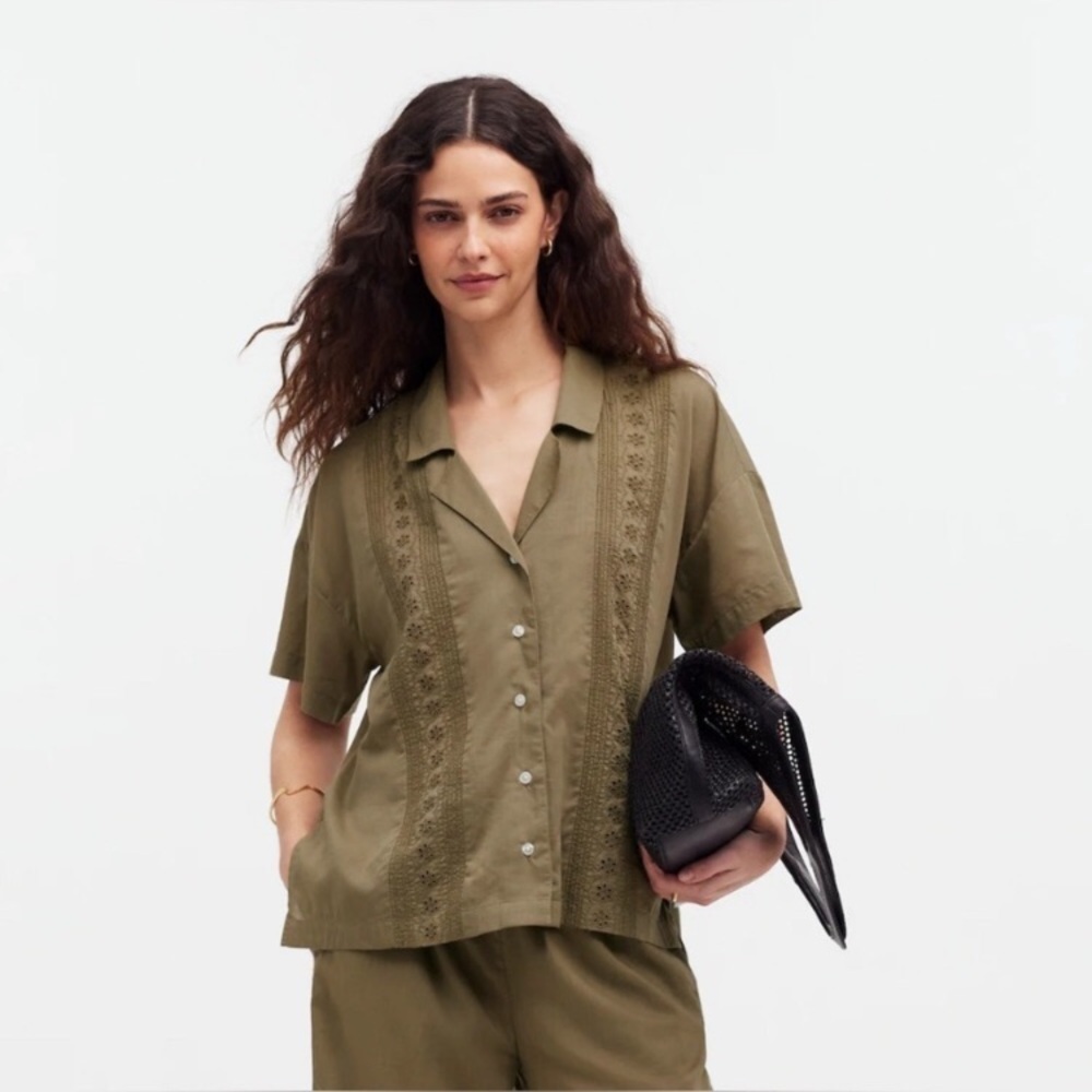 Madewell Embroidered Button-Front Cover-Up Shirt Medium Distant surplus